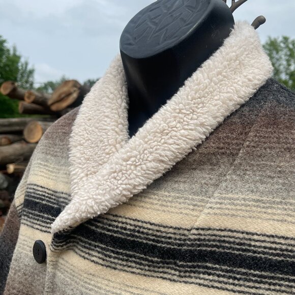 Men's Size XL Vintage Lined Woolrich Striped Rancher Coat with Fleece Collar - Picture 5 of 16